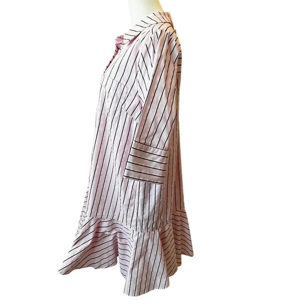 New ENTRO Women's Pink/Blue Parker Striped Tiered Hem Mini Dress Size L Babydill - Picture 2 of 6